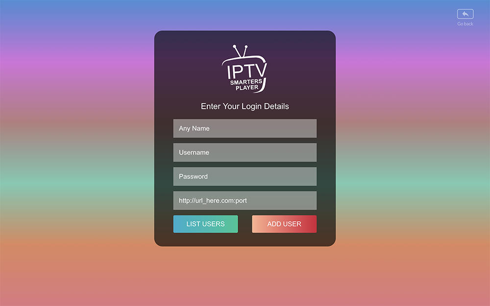 Smarters Iptv Pro Application Login Interface